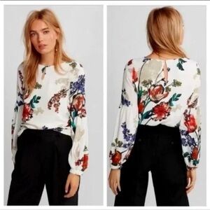 Express Multicolor Floral Blouse - Long Bell Sleeve Women’s Top XS